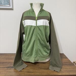 Express Men's Green and Olive Colorblock Track Jacket Large